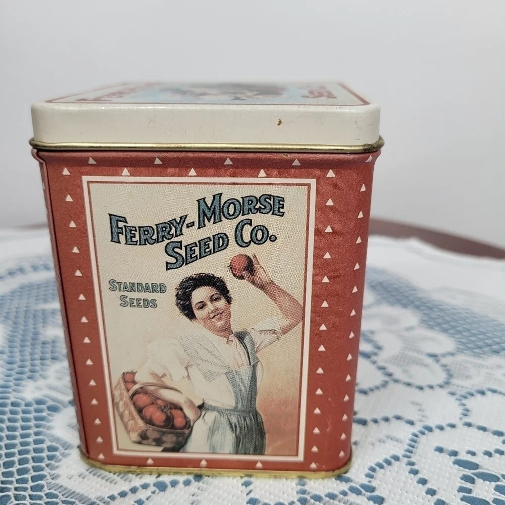 Vintage Ferry-Morse Seed Co. Tin Floral‎ Collectible Storage Container Cottage